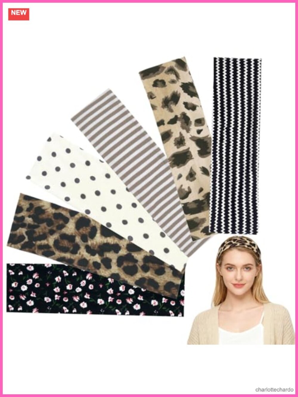 6 Pc Anti-Slip Elastic Headbands Cotton Spandex Sweat-Absorbent Yoga Fitness